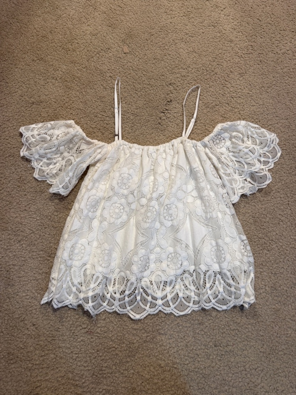 Abercrombie & Fitch White Lace Off-Shoulder Top